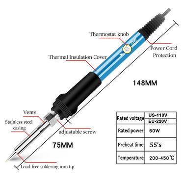 60W Adjustable Electric Soldering Iron Kit - InspiredGrabs.com
